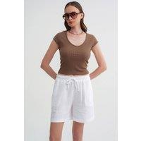 MixRay Women's High-Waist Textured Wide-Leg Shorts in White | Size: Large