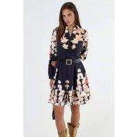 MSN Collection Women's Floral Print V-Neck Belted Mini Dress | Size: Medium
