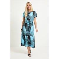 Principles Women's Petite Geo Wrap Midi Dress in Blue | Size: 10