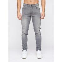 Crosshatch Buraca Men's Slim-Fit Stretch Denim Jeans with Button Fly in Light Grey | Size: 36R