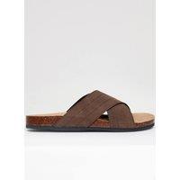 Threadbare Men's Faux Suede Cross Strap Sandals in Chocolate | Size: 9