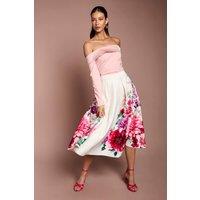 Coast Women's Satin Midi Skirt With Placement Print in Ivory | Size: 10