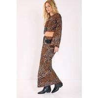 NastyGal Women's Mixed Animal Devore Bias Maxi Skirt Co-ord in Tan | Size: 12
