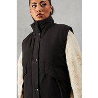 MissPap Women's Zip Pocket Puffer Gilet in Black | Size: 6