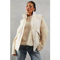 MissPap Women's Zip Pocket Puffer Gilet in Cream | Size: 10