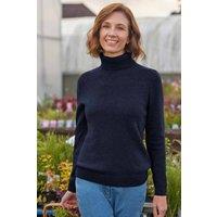 WoolOvers Women's 100% Wool Polo Neck Jumper in Dark Navy | Size: Medium