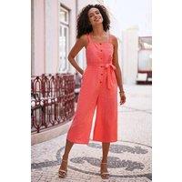 Yumi Women's Gingham Button Through Jumpsuit in Red | Size: 14