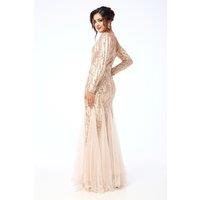 LuvForever Fashion Women's Aya - Gold Long Sleeve Sequin Maxi Dress | Size: 14