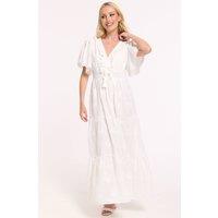 Liquorish Women's White Lace Trim Tiered Cotton Maxi Dress | Size: S/M