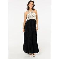Liquorish Women's Contrast Bodice Tiered Maxi Dress in Black | Size: Large/XL