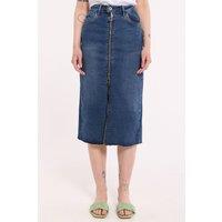 House of Holland Women's Denim Midi Skirt with Front Zip Detail in Blue | Size: Medium