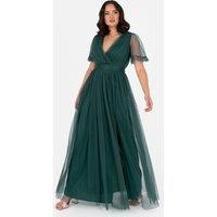 Anaya with Love Women's Faux Wrap Short Sleeve Belted Maxi Dress in Emerald | Size: 12