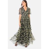Anaya with Love Women's Sequin V Neck Floral Maxi Dress in Black | Size: 8