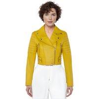 Infinity Leather Women's Cropped Brando Leather Biker Jacket-Bellville in Yellow | Size: 16
