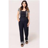 Hell Bunny Women's Elly May Stretch Denim Classic Design Dungaree Navy | Size: 5XL