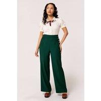 Hell Bunny Women's Ginger Wide Leg Trousers Side Button Fastening Back Pocket Detail | Size: Medium