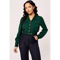 Hell Bunny Women's Ravenwood Cropped Vintage Jacket with Chest Pockets | Size: Small