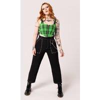 Hell Bunny Women's Obsidian Cropped Tapered Trousers with Eyelet Pockets & Chain Detail in Black | Size: Large