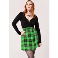Hell Bunny Women's Corey Tartan Pleated Mini Skirt with Heart Buckle Wrap Detail in Green | Size: XS