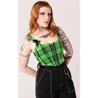 Hell Bunny Women's Corey Tartan Corset Top with Heart Zip & Lace-Up Sides in Green | Size: Medium