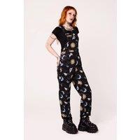 Hell Bunny Women's Solaris Black Cotton Celestial Print Stretch Dungarees | Size: Medium