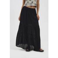Brave Soul Women's Elasticated Waist Maxi Skirt With Lace Detail in Black | Size: Medium