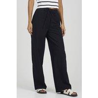 Brave Soul Women's Linen Look Drawcord Trousers in Black | Size: Large