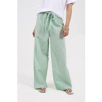 Brave Soul Women's Gingham Tie Waist Straight Leg Trousers in Green | Size: Large