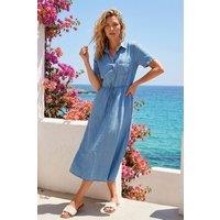 Roman Women's Buttoned Midi Shirt Dress in Mid Blue | Size: 20
