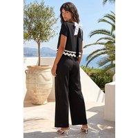 Roman Women's Ric Rac Trim Stretch Jumpsuit in Black | Size: 12