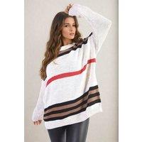 IKRUSH Women's Ava Oversized Striped Long Sleeve Knitted Jumper in Beige | Size: Medium/Large
