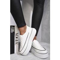 IKRUSH Women's Breanna Platform Wedge Lace Up Trainers in White | Size: 8