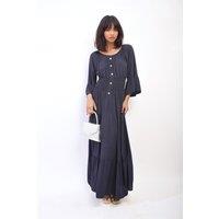 IKRUSH Women's Leah Ruffle Hem Sleeve Shirred Waist Tiered Maxi Dress in Navy | Size: Medium/Large