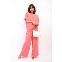 IKRUSH Women's Hailey Oversized Top & Wide Leg Trousers Co-ord Set in Coral | Size: S/M