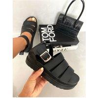 IKRUSH Women's Callie Strappy Gladiator Chunky Sandals in Black | Size: 3