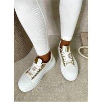 IKRUSH Women's Angelah Lace Up Love Platform Trainers in Gold | Size: 5