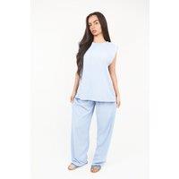 IKRUSH Women's Liliane Sleeveless Relaxed Fit Top & Wide Leg Trouser Co-ord Set in Light Blue | Size: S/M
