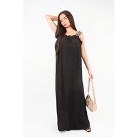 IKRUSH Women's Kalina Leopard Strap Sleeveless Maxi Dress With Ruffle Detail in Black | Size: Medium/Large
