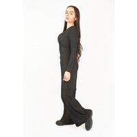 IKRUSH Women's Enaya V Neck Long Sleeve Ribbed Top & Wide Leg Trousers Co-ord Set in Khaki | Size: 14