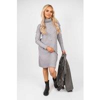 IKRUSH Women's Ivanya High Neck Long Sleeve Knitted Jumper Dress With Bobble Detail in Camel