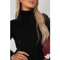 IKRUSH Women's Ivanya High Neck Long Sleeve Knitted Jumper Dress With Bobble Detail in Beige