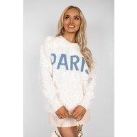 IKRUSH Women's Jalina Long Sleeve Oversized Knitted Jumper With Paris Slogan in Beige