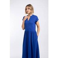 Weird Fish Women's Reed Plain Jersey Notch Neck Maxi dress in Blue | Size: 8