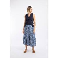 Weird Fish Women's Harini Double Cloth Printed Midi Skirt in Mid Blue | Size: 12