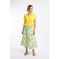 Weird Fish Women's Harini Double Cloth Printed Midi Skirt in Bright Yellow | Size: 10