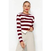 WOVCOR Women's Striped Cropped Knit Sweater in Burgundy | Size: Medium