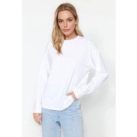 WOVCOR Women's Basic Long Sleeve Crew Neck Cotton T-Shirt in White | Size: Large