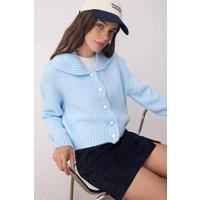 WOVCOR Women's Oversize Crop Knit Cardigan in Blue | Size: Small