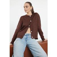 WOVCOR Women's Soft-Textured Knit Cardigan Jewelry Button Detail in Brown | Size: Medium