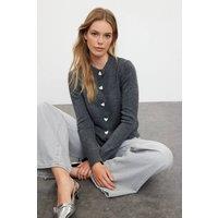 WOVCOR Women's Soft-Textured Knit Cardigan Jewelry Button Detail in Grey | Size: Small